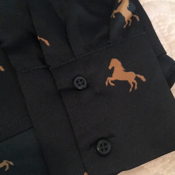 Dark green satiny blouse with stallions XS - Picture 2 of 2